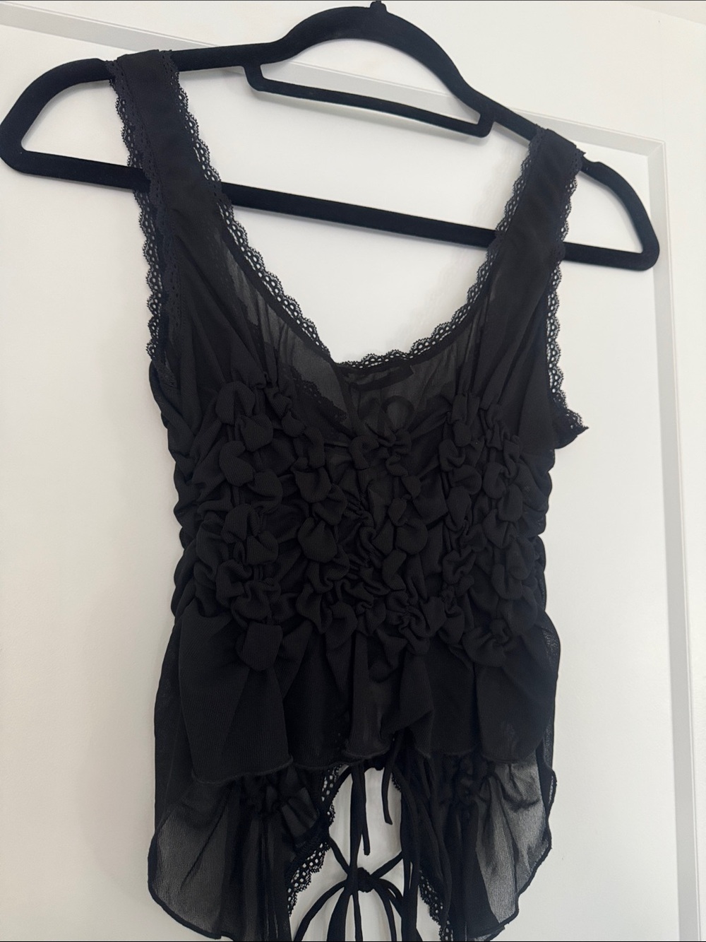Zara Black Lace-Up Sheer Ruched Tank - Picture 13 of 16